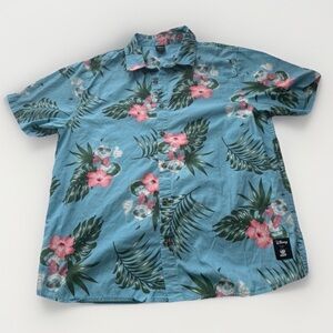 Neff Disney Mickey Mouse Blue Floral Hawaiian Aloha Button up Shirt Men’s Large